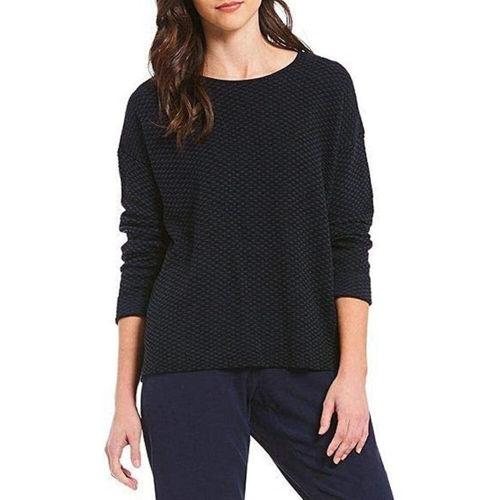 Eileen Fisher Midnight Sleek Tencel Round Neck Top Sweater XL